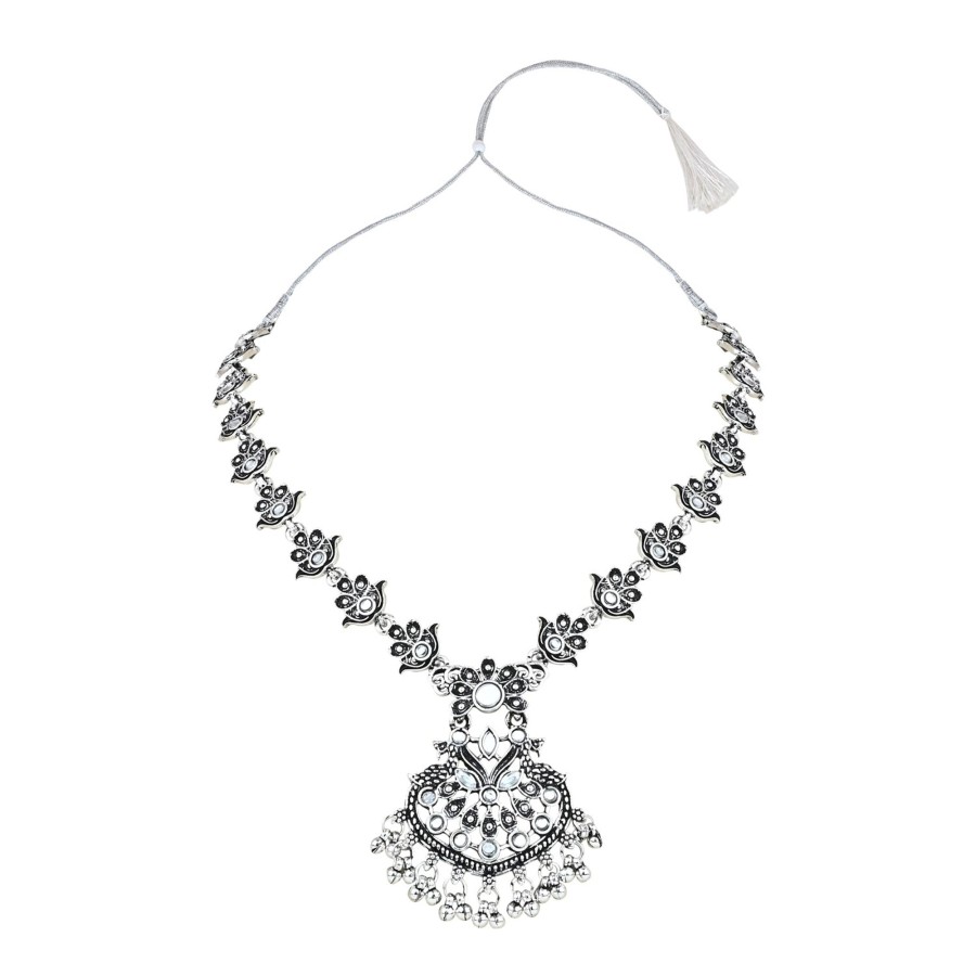 Jewellery I Jewels | Women'S Navratri Ethnic Stylish Boho Silver Chain Pendant Long Necklace Jewellery Set - I Jewels Oxidised