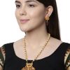 Jewellery Anikas Creation | Antique Matte Gold Finish Maroon Stone Studded Temple Jewellery Set - Anikas Creation Multicolor