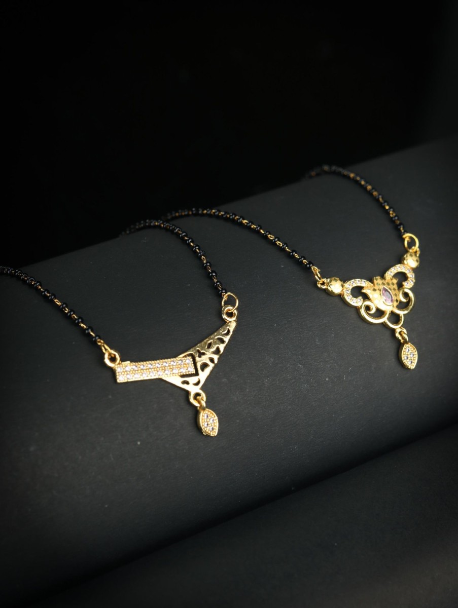 Jewellery Priyaasi | Women'S Set Of 2 American Diamond Gold Plated Mangalsutra - Priyaasi