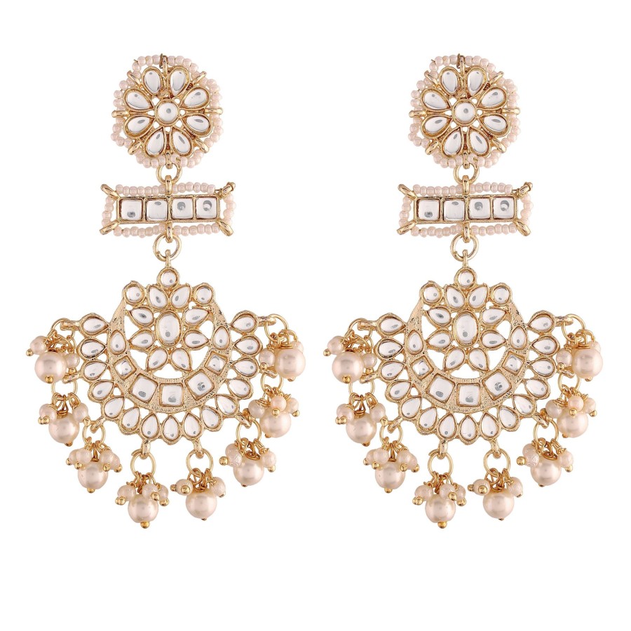 Jewellery I Jewels | Women'S Gold Plated Beaded Chandbali Earrings Glided With Kundans U0026 Pearls - I Jewels White