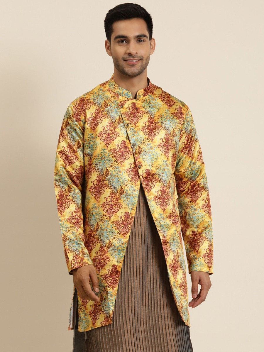 Men Sojanya | Men'S Silk Blend Only Sherwani Jacket - Sojanya Yellow