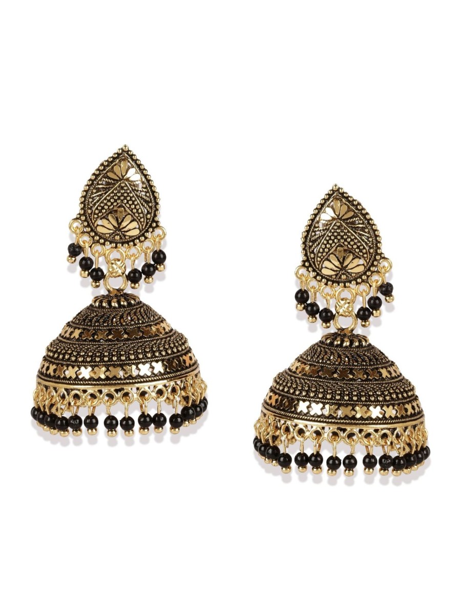 Jewellery Anikas Creation | Women'S Gold Plated U0026 Dome Shaped Enamelled Jhumkas - Anikas Creation Black