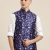 Men Sojanya | Men'S Silk Blend Navy Printed Only Nehrujacket - Sojanya Blue