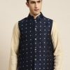 Men Sojanya | Men'S Cotton Navy Self Design Only Nehru Jacket - Sojanya Blue