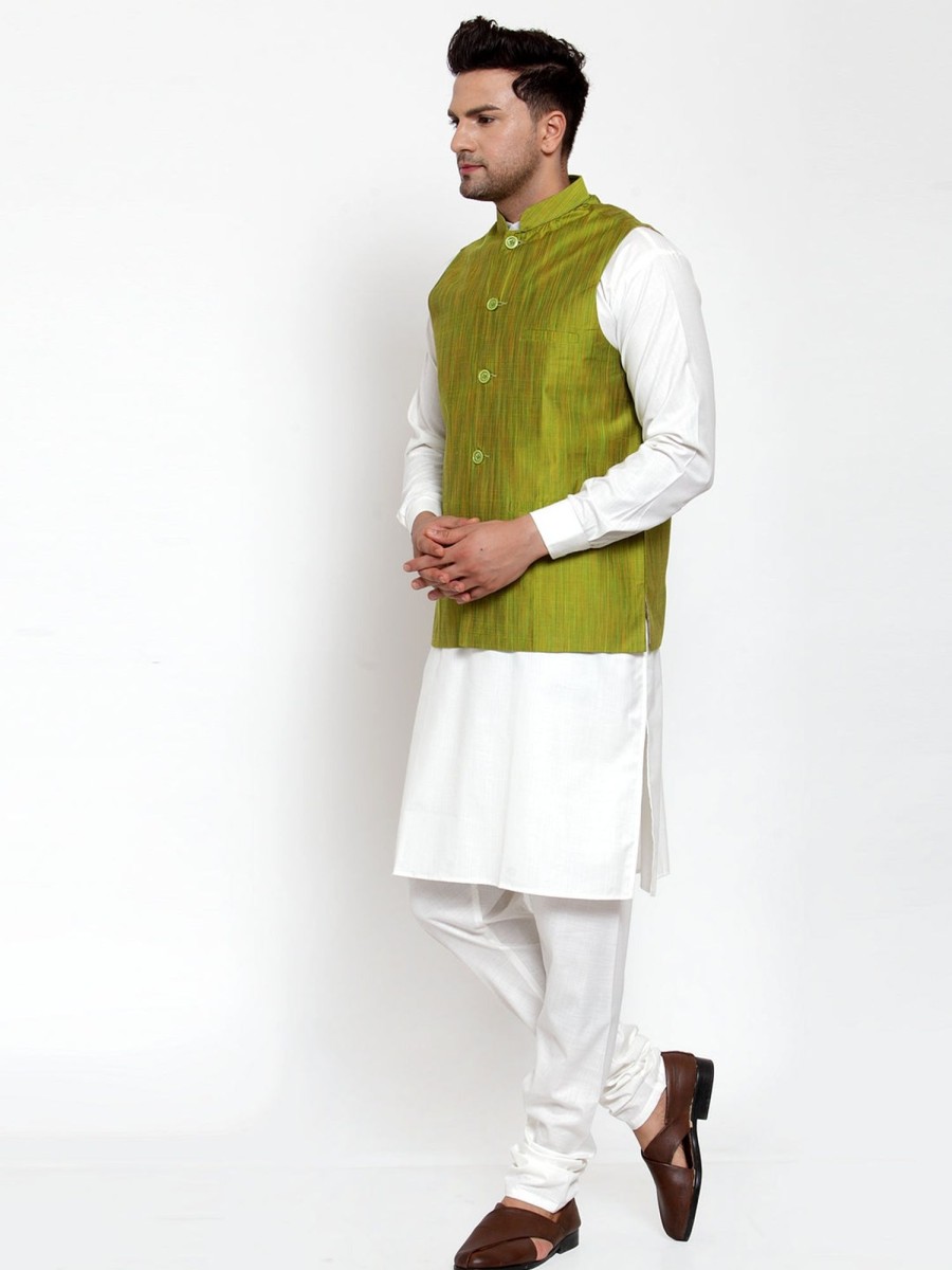 Men Virat Fashions | Men'S Green Woven Design Nehru Jacket ( Jowc 4010 Green ) - Virat Fashions