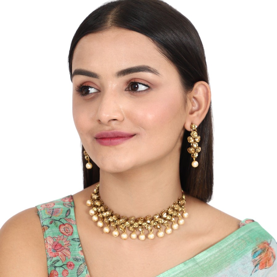 Jewellery Zaffre Collections | Women'S Elegant Wedding Wear Choker Set - Zaffre Collections Gold