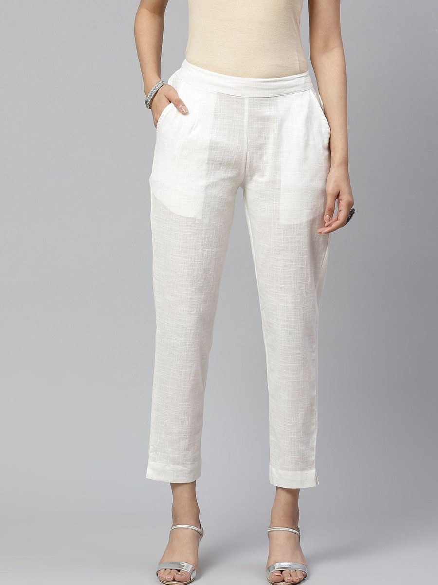 Women Wahe-NOOR | Women'S Off White Cotton Trouser - Wahenoor