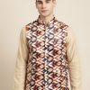 Men Sojanya | Men'S Silk Blend Printed Only Nehru Jacket - Sojanya Cream