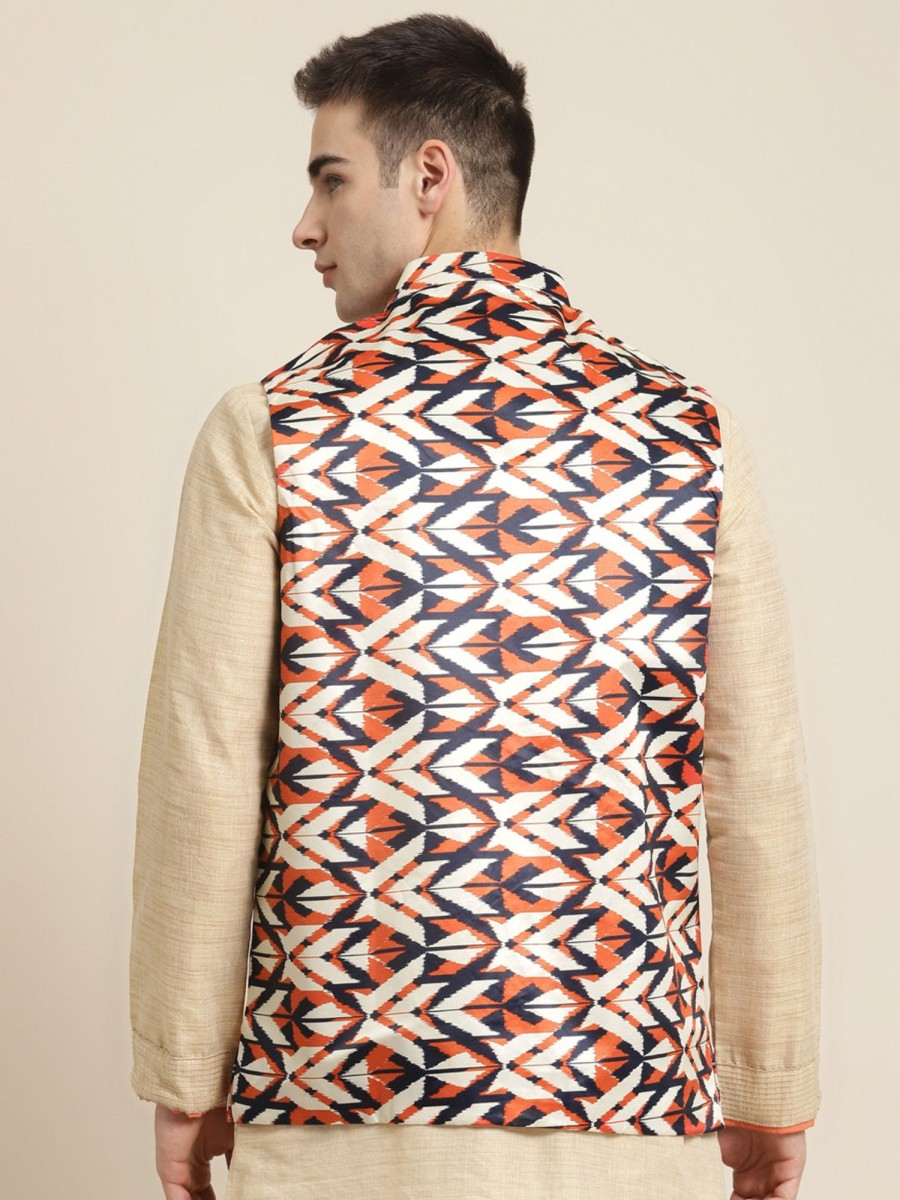 Men Sojanya | Men'S Silk Blend Printed Only Nehru Jacket - Sojanya Cream