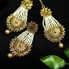 Jewellery Kamal Johar | Kamal Johar Golden Kundan U0026 Pearls Earrings With Tikka Jker_107