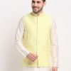 Men Virat Fashions | Men'S Yellow Yellow And White Embroidered Nehru Jacket ( Jowc 4029Yellow ) - Virat Fashions