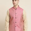 Men Sojanya | Men'S Jacquard Silk Self Design Only Nehrujacket - Sojanya Pink