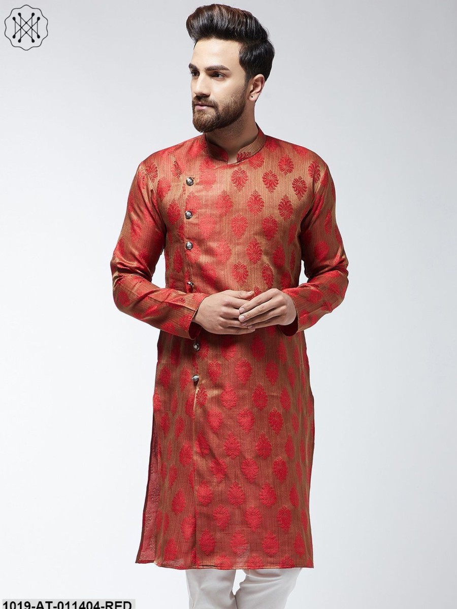 Men Sojanya | Men'S Jacquard Silk Red Printed Only Long Kurta - Sojanya