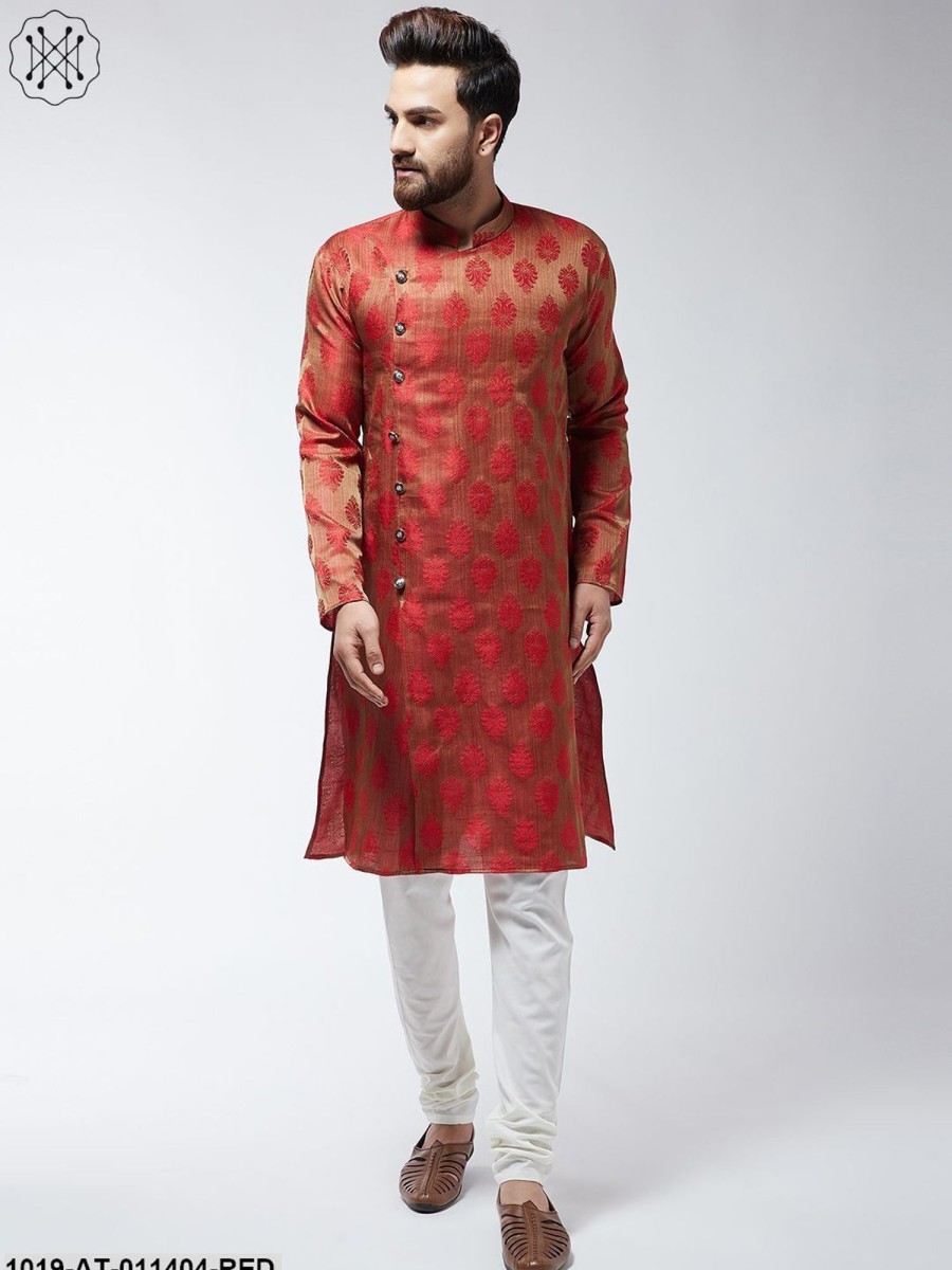 Men Sojanya | Men'S Jacquard Silk Red Printed Only Long Kurta - Sojanya