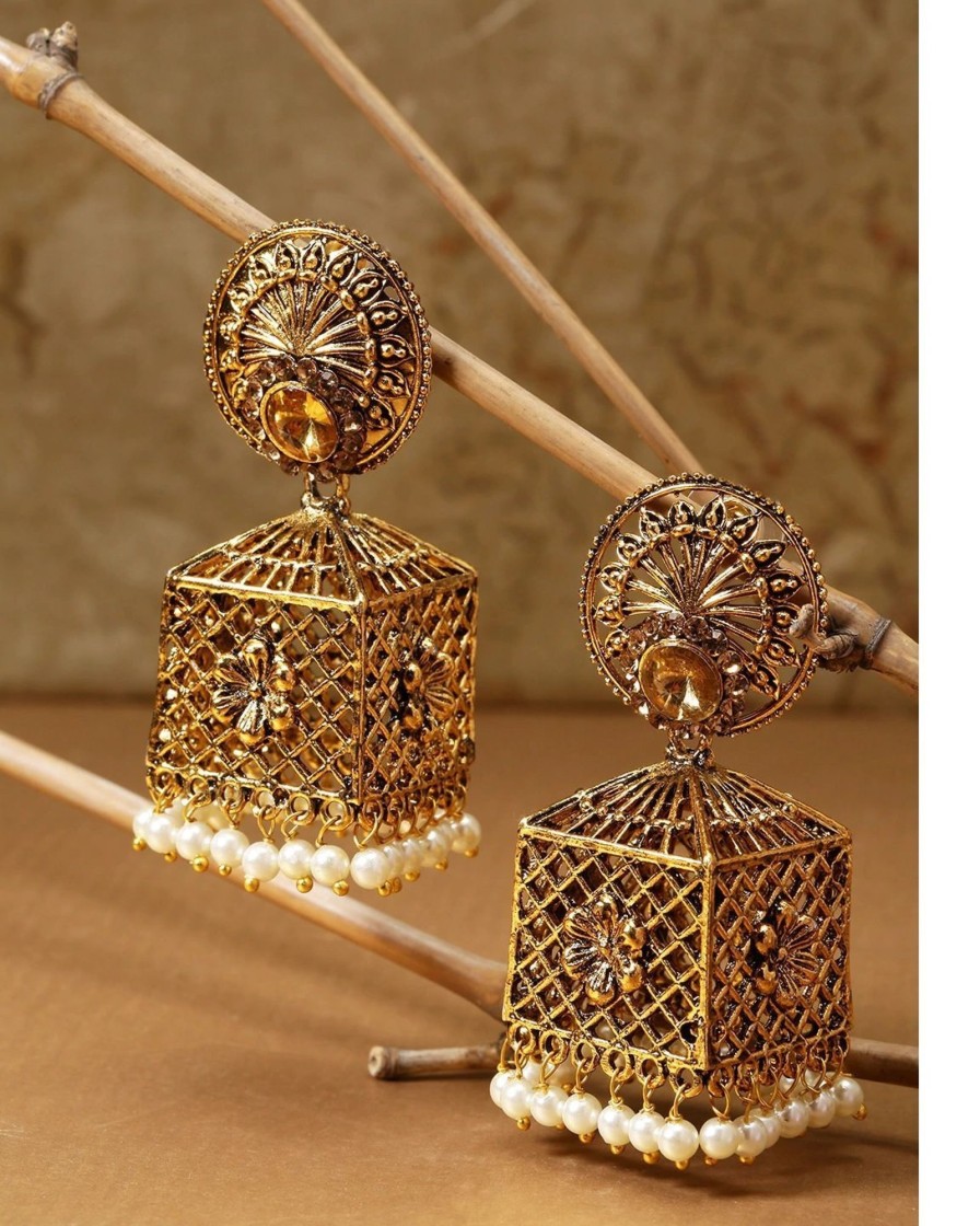 Jewellery Priyaasi | Women'S Gold-Plated Jhumka Earrings With Pearls Drop - Priyaasi