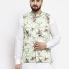 Men Virat Fashions | Men'S Lime-Green Printed Satin Nehru Jacket ( Jowc 4007 Lime) - Virat Fashions