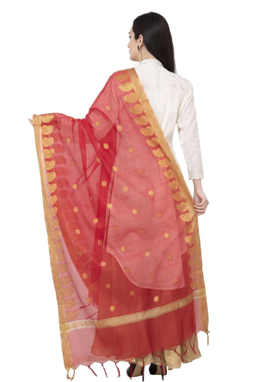 Women AR Silks | A R Silk Vns Ambi Border Fancy Dupatta Color Dupatta Or Chunni Red