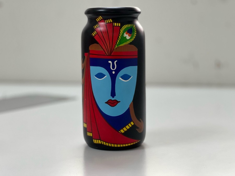 Others Kondapalli Toys | Krishna Handpainted Flower Vase Kondapalli Art