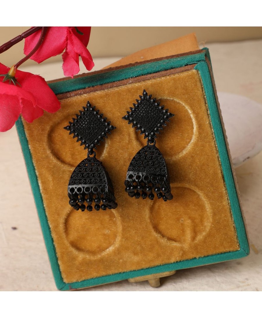 Jewellery MODE MANIA | Women'S Black Colored Classic Jhumka Earring - Mode Mania