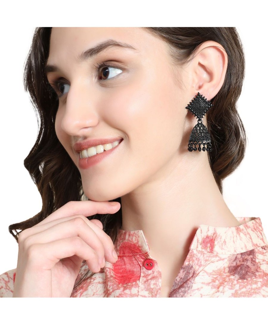 Jewellery MODE MANIA | Women'S Black Colored Classic Jhumka Earring - Mode Mania