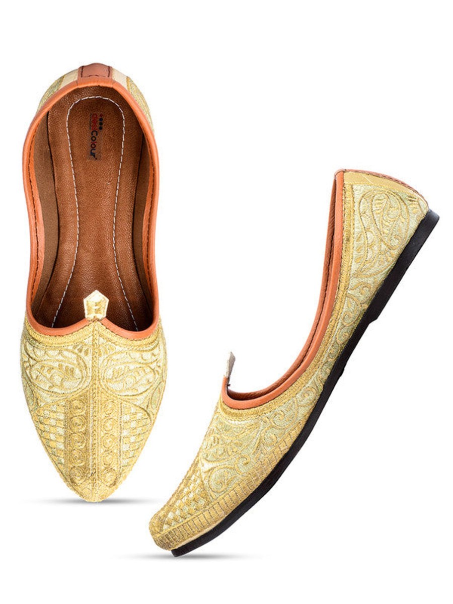 Others Desi Colour | Men'S Indian Ethnic Party Wear Embroidered Golden Footwear - Desi Colour