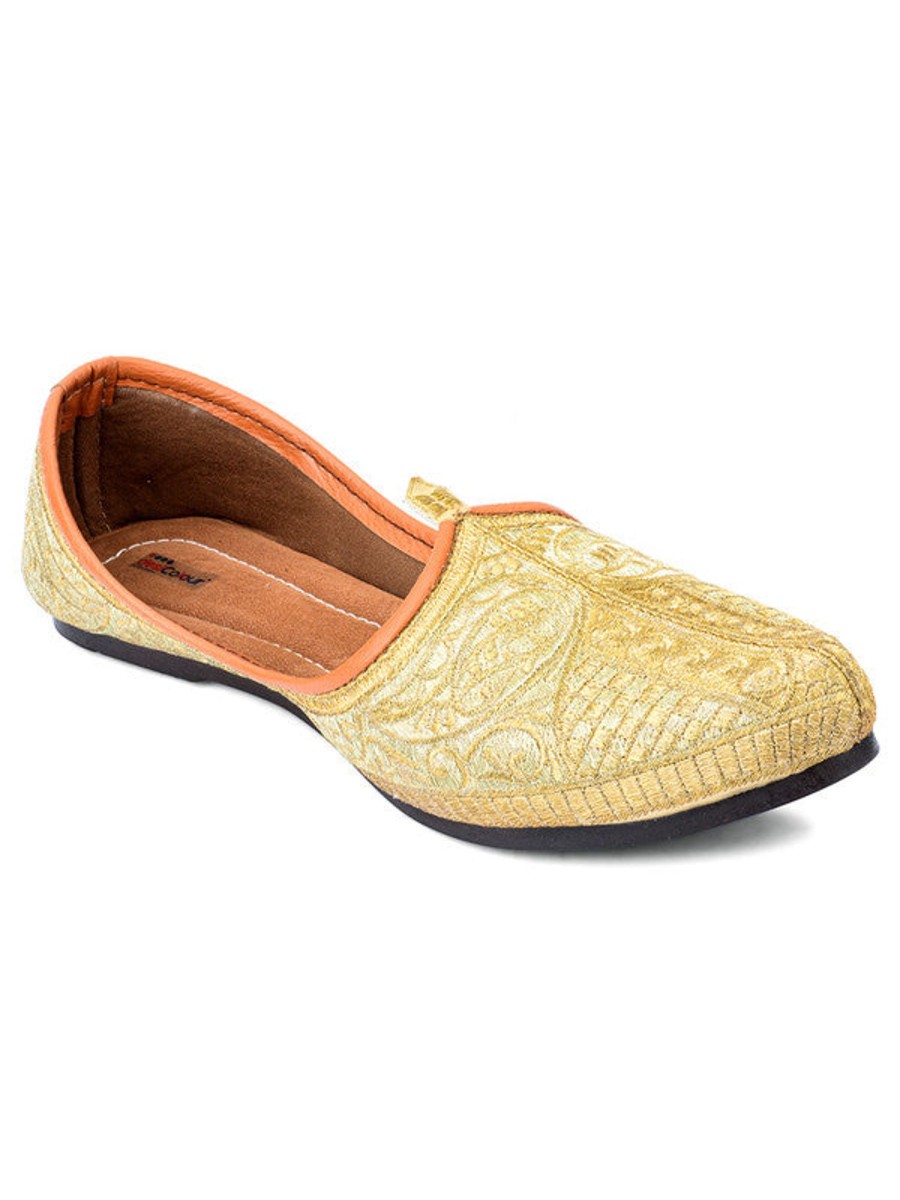 Others Desi Colour | Men'S Indian Ethnic Party Wear Embroidered Golden Footwear - Desi Colour