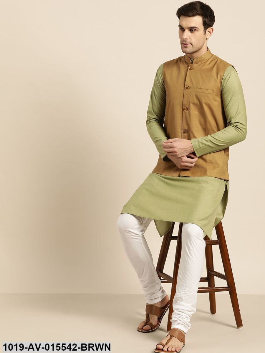 Men Final Clearance Sale | Men'S Cotton Blend Brown Solid Nehru Jacket - Final Clearance Sale