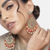 Jewellery I Jewels | Women'S 18K Gold Plated Traditional Handcrafted Pearl Kundan Beaded Earrings (E3013R) - I Jewels Red