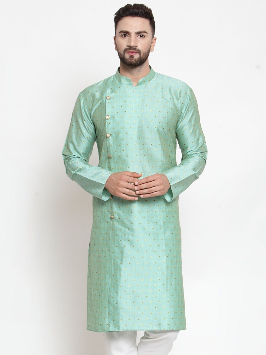 Men Virat Fashions | Men'S Sky-Blue U0026 Golden Self Design Kurta Only ( Ko 590 Sky ) - Virat Fashions