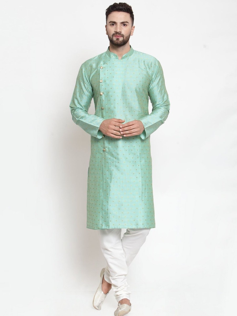 Men Virat Fashions | Men'S Sky-Blue U0026 Golden Self Design Kurta Only ( Ko 590 Sky ) - Virat Fashions