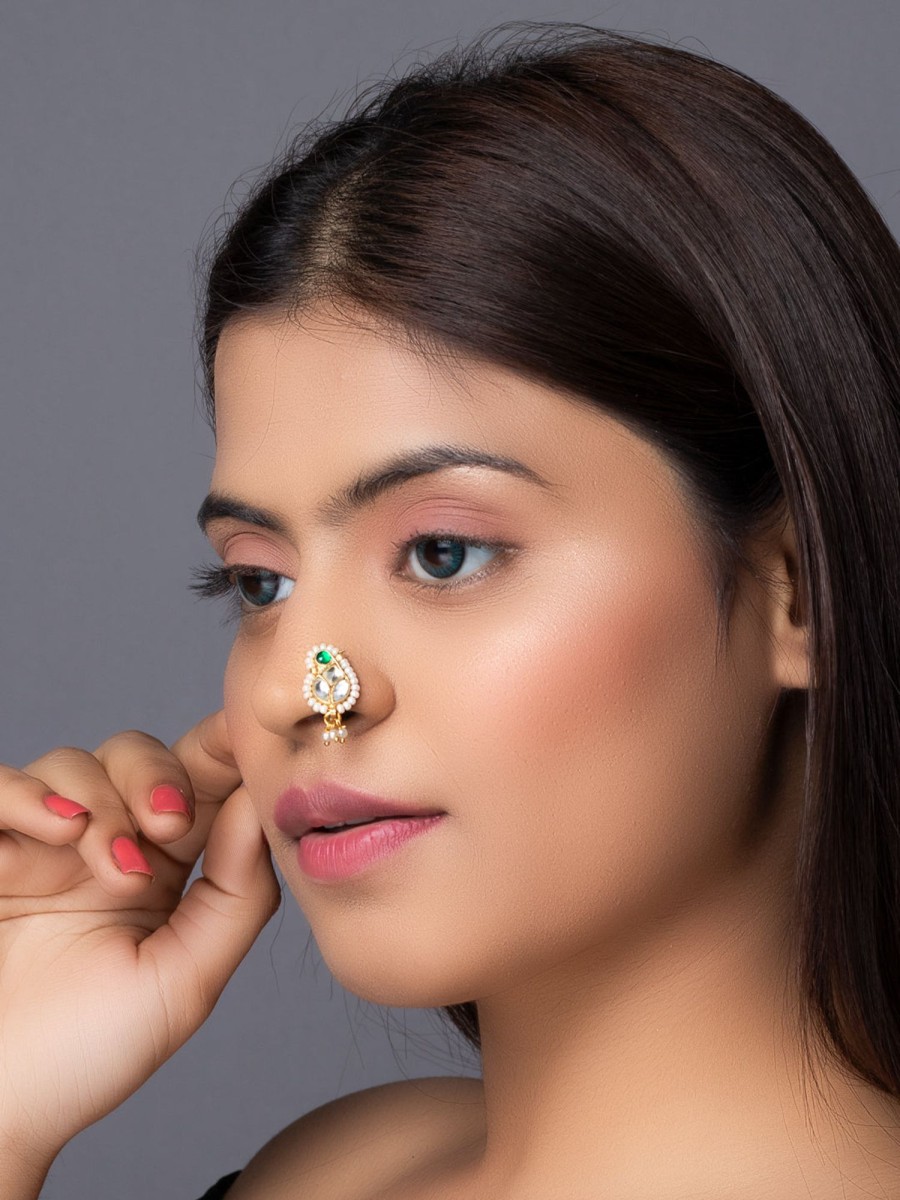 Jewellery Morkanth | Gold Plated Kundan U0026 Pearl Nose Pin For Women By Morkanth