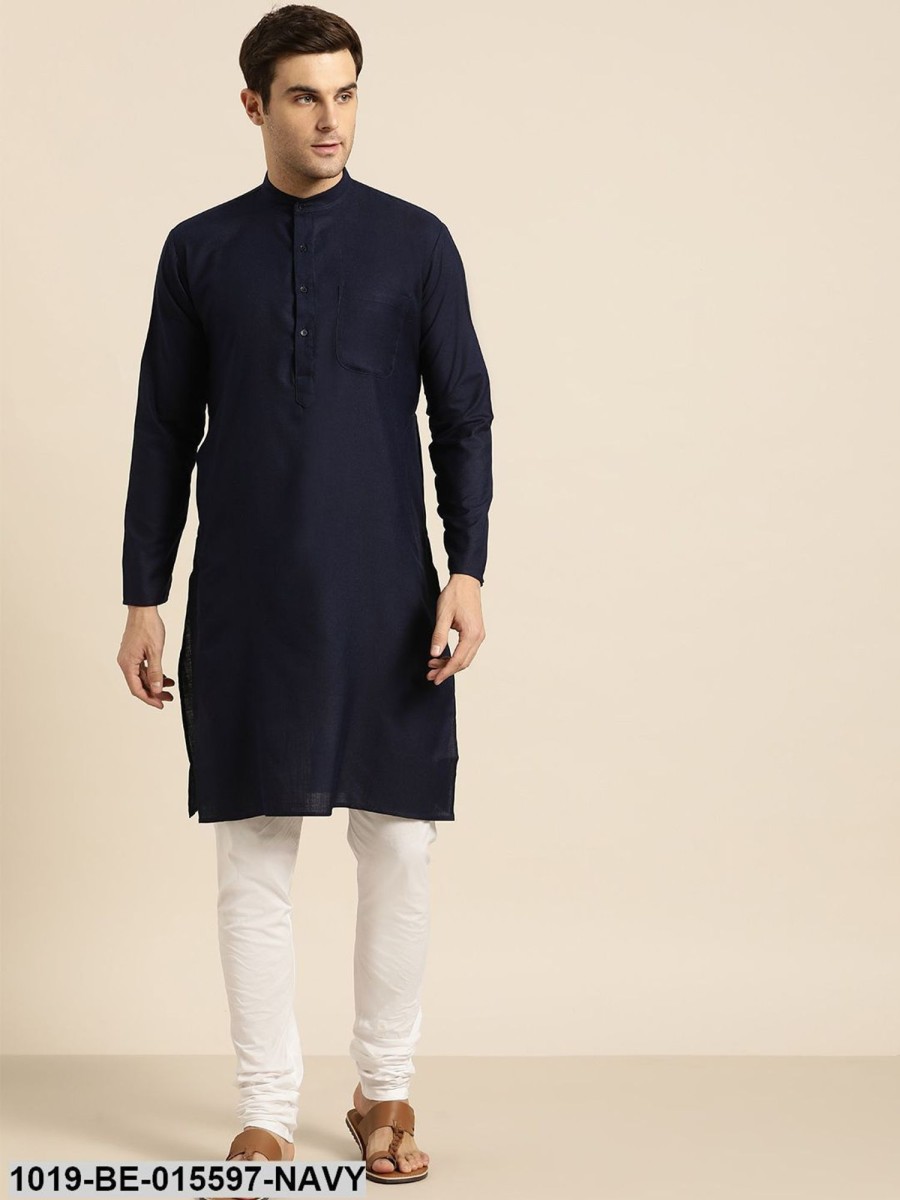 Men Sojanya | Men'S Cotton Navy Blue Solid Only Kurta - Sojanya