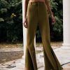 Women SASSAFRAS | Women'S Bell Bottom Kick Pleats Knitted Pants - Sassafras Olive