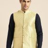 Men Sojanya | Men'S Silk Blend Lime Green U0026 Gold Self Design Nehru Jacket - Sojanya