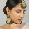 Jewellery Femizen | Women'S Kundan Inspired Emerald Beaded Earrings U0026 Maang Tikka Set - Femizen Green