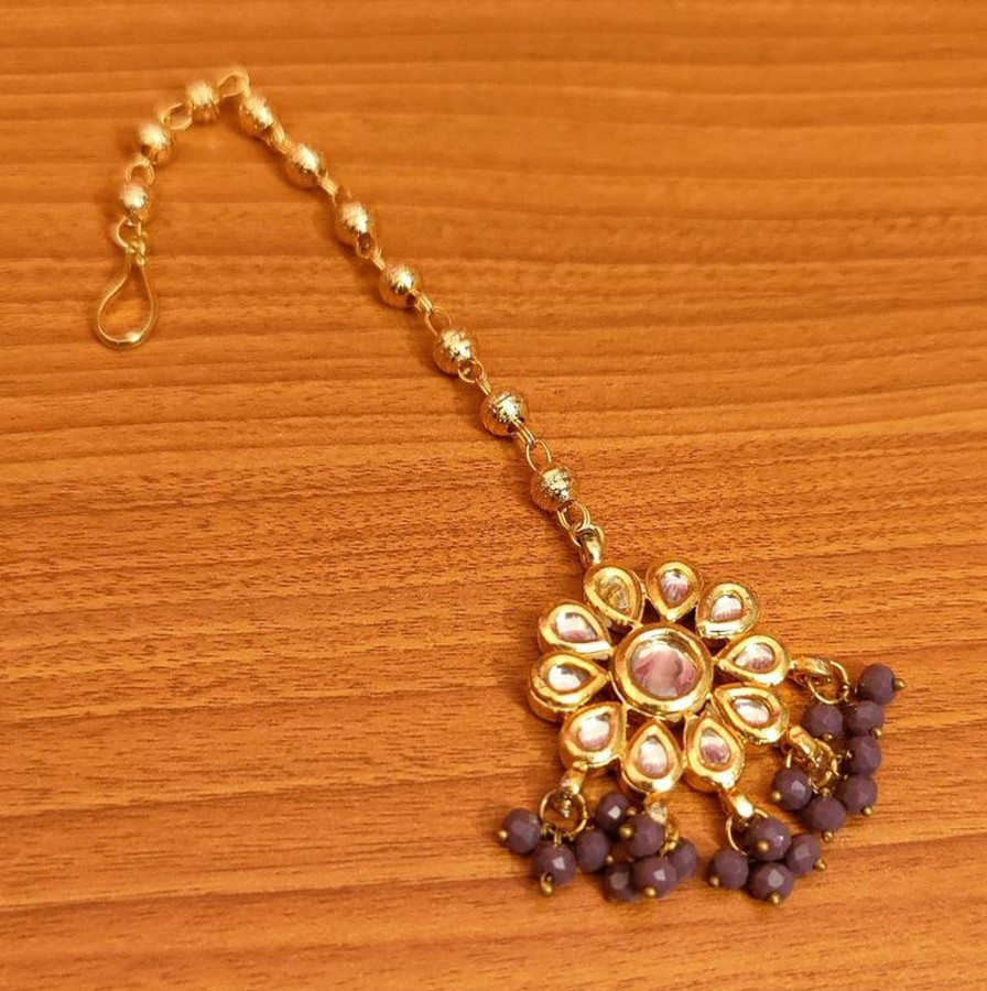 Jewellery Sanvi Jewels | Women'S Kundan Meenakari Maang Tikka - Sanvi Jewels Purple