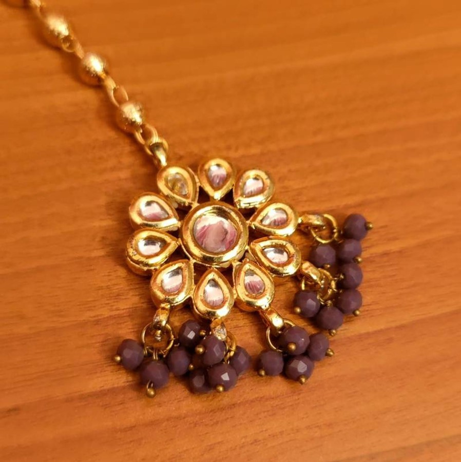 Jewellery Sanvi Jewels | Women'S Kundan Meenakari Maang Tikka - Sanvi Jewels Purple