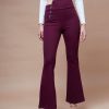 Women SASSAFRAS | Women'S Side Zipper Bell Bottom Pants - Sassafras Burgundy