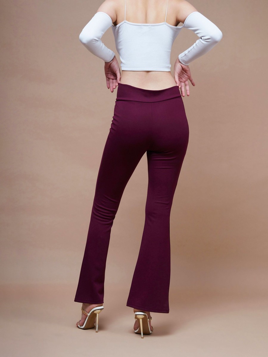 Women SASSAFRAS | Women'S Side Zipper Bell Bottom Pants - Sassafras Burgundy