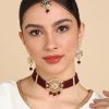 Jewellery Zaffre Collections | Women'S/Girl'S Choker Set With Maang Tikka And Meena - Zaffre Collections Maroon