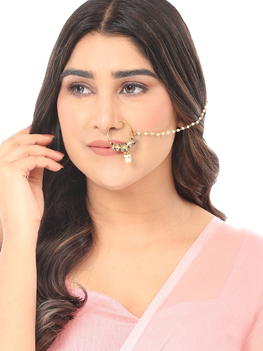 Jewellery Anikas Creation | Pearl Clip-On Nath Indian Jewelry By Anikas Creation Gold