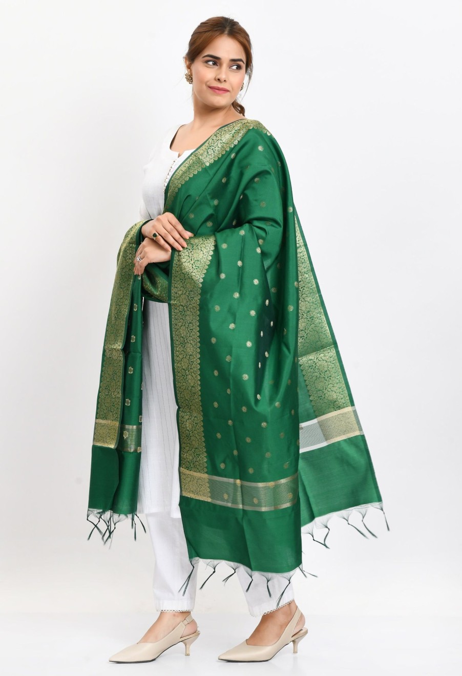 Women Moeza | Women'S Banarsi Silk Woven Design Dupatta - Moeza Green