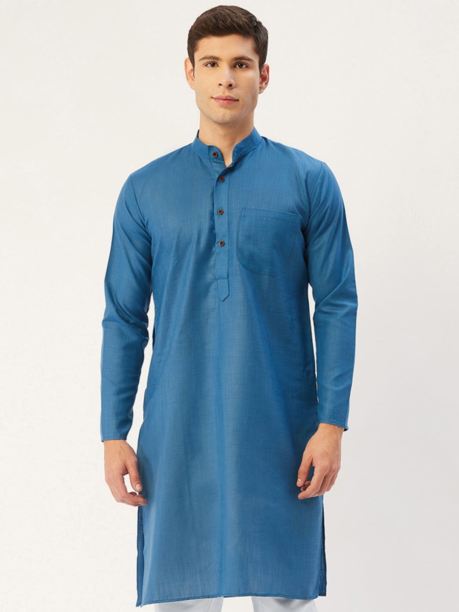 Men Virat Fashions | Men'S Peacock Cotton Solid Kurta Only ( Ko 532 Peacock ) - Virat Fashions