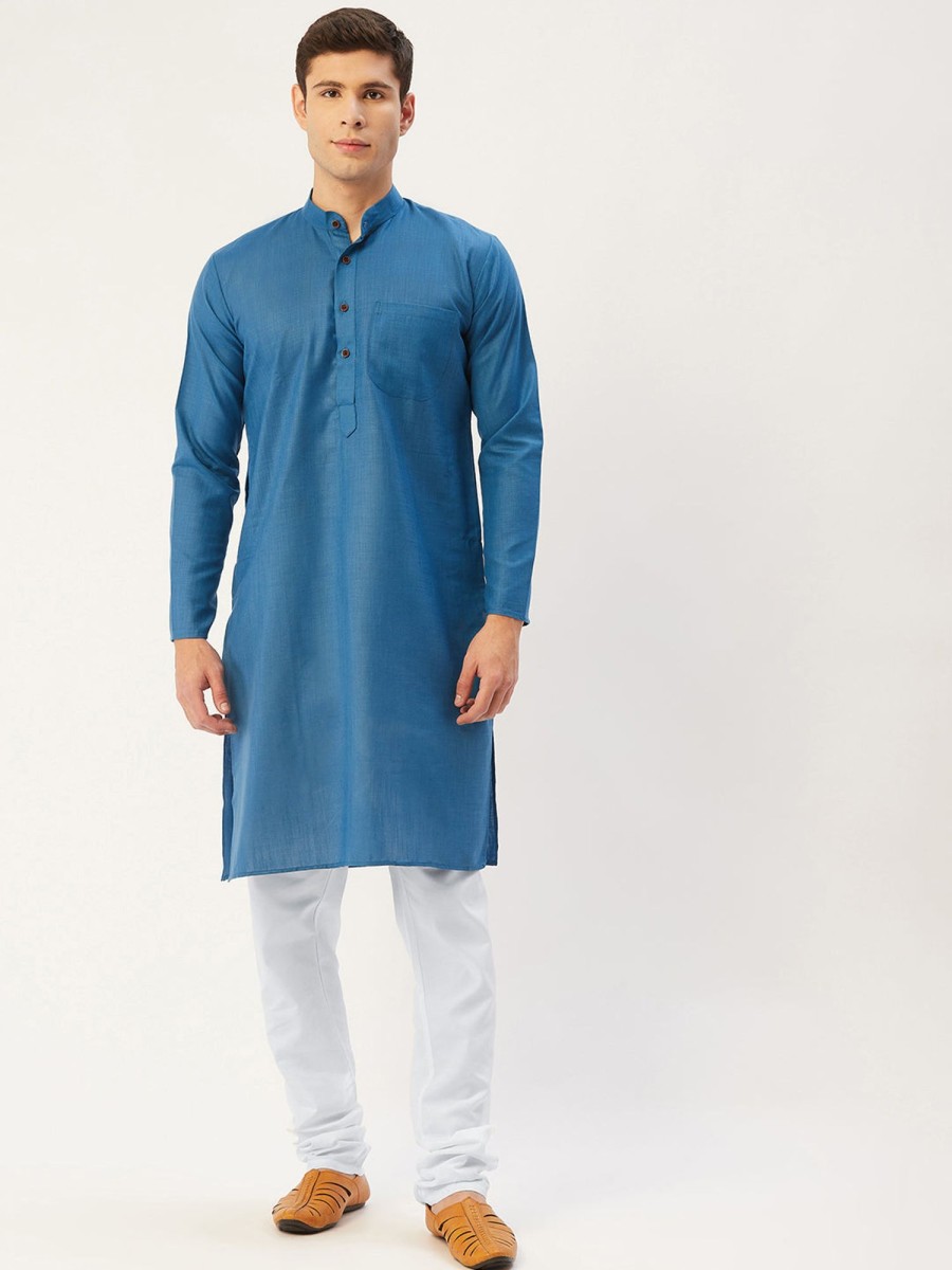 Men Virat Fashions | Men'S Peacock Cotton Solid Kurta Only ( Ko 532 Peacock ) - Virat Fashions