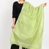 Women Moeza | Women'S Linen Cotton Silver Border Parrot Dupatta - Moeza Green