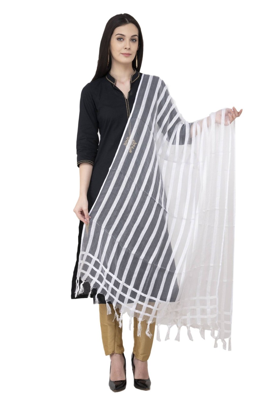 Women AR Silks | A R Silk Moti Luv Luv Stripe Regular Dupatta Color Dupatta Or Chunni White