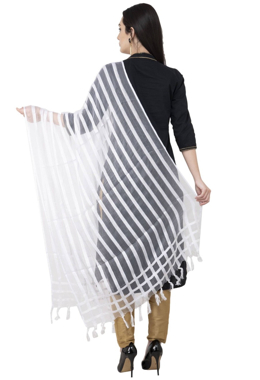 Women AR Silks | A R Silk Moti Luv Luv Stripe Regular Dupatta Color Dupatta Or Chunni White