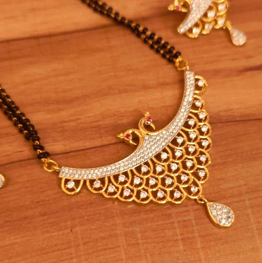 Jewellery Sanvi Jewels | Women'S Peacock Diamond Look Cz Studded Mangalsutra - Sanvi Jewels White