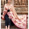 Women MESMORA FASHION | Women'S Beige Floral Motifs Aari Heavily Embroidered Khadi Shawl/Dupatta With Nrani Tassel Lace - Mesmora Fashion