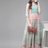 Women Final Clearance Sale | Women'S Georgette Printed Kalidar Dress - Final Clearance Sale Peach